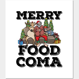 Foodie Gifts Food Coma Funny Christmas Pun Santa Claus Posters and Art